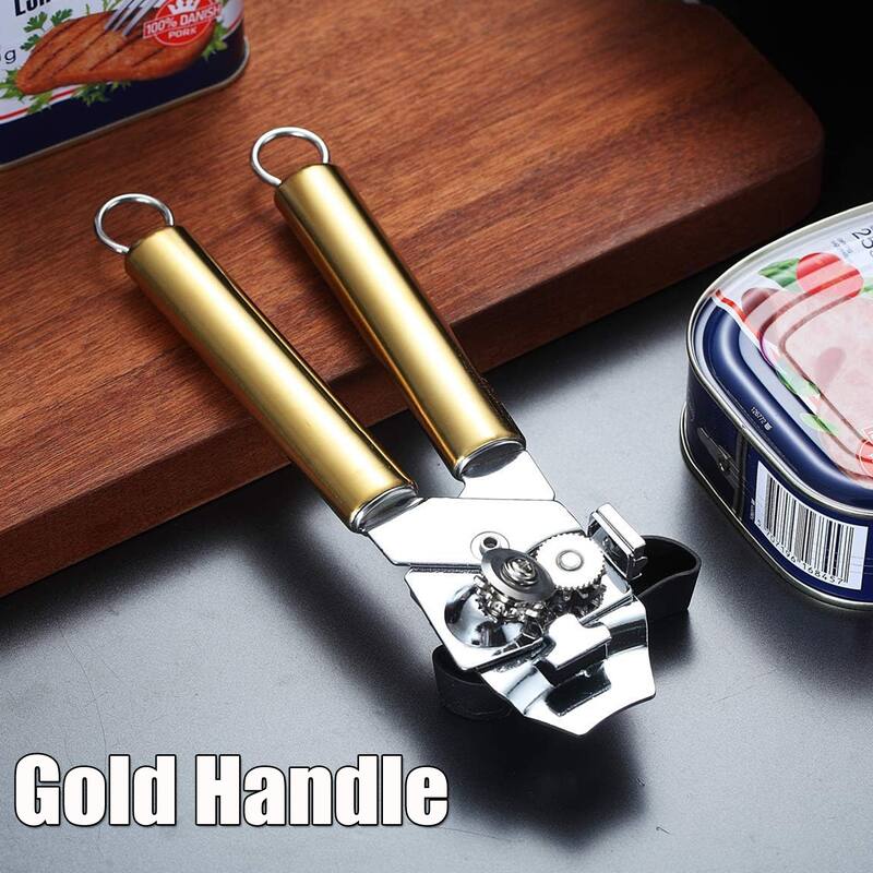 Heavy Duty Handheld Stainless Steel Can Opener - 8.66"W x 2.16"H - gold handle