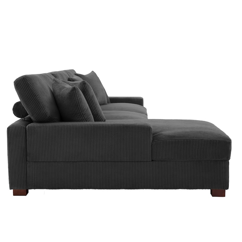 118" W Corduroy L-shape Modular Sectional Sofa with Pillows