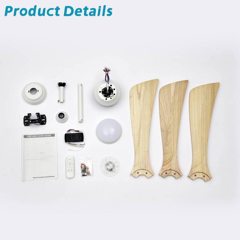 52 in. Smart Indoor Ceiling Fan with Integrated LED with 3 Wood Blade and Remote Control