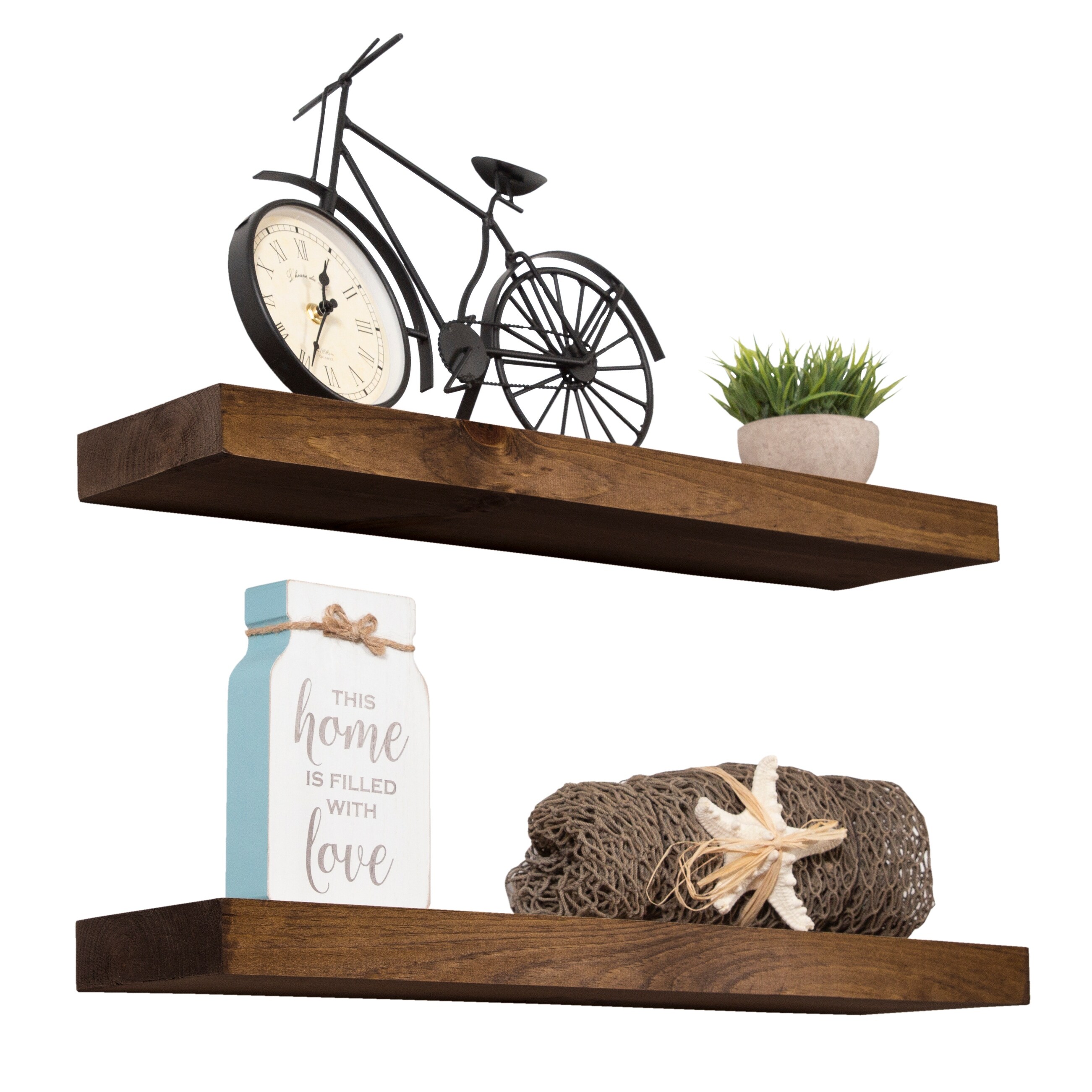 Rustic Wooden Floating Wall Shelves (Set of 2) - Overstock ...