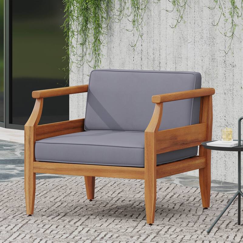 Outdoor Patio Club Chair, Acacia Wood Frame Conversation Furniture