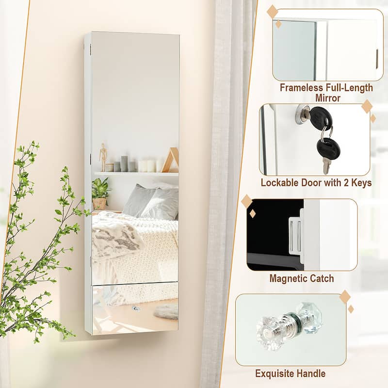 Gymax Wall Mounted Jewelry Cabinet Armoire Full-Length Mirror w/ LED