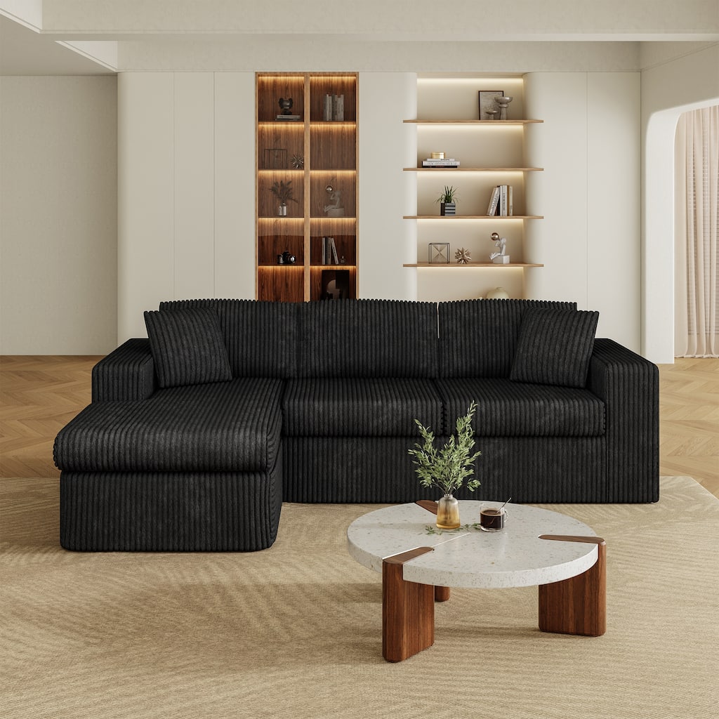 104" Corduroy Modular Compression Sectional Sofa