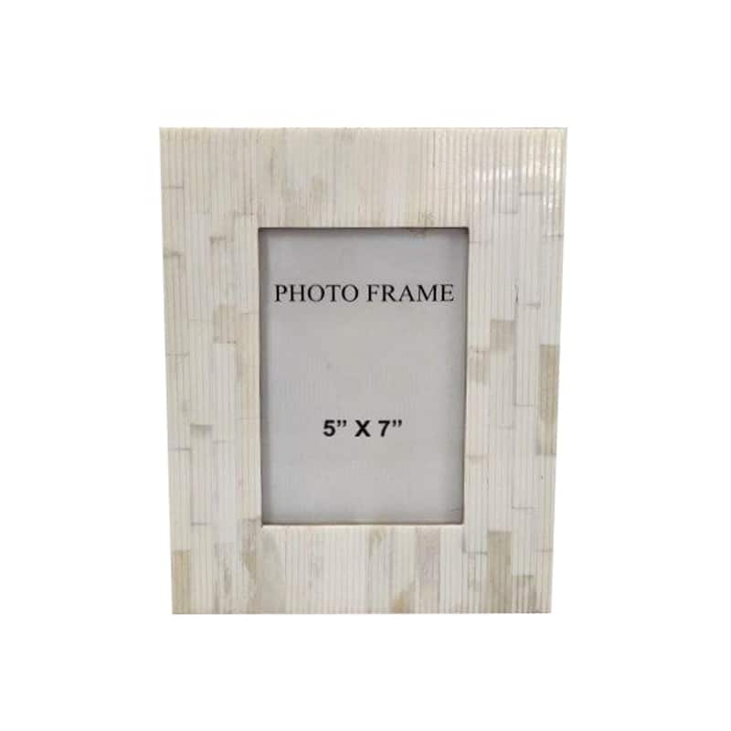 5x7" Carved Bone Picture Frame - White