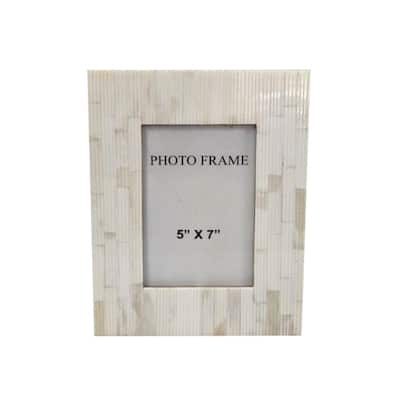 5x7" Carved Bone Picture Frame - White