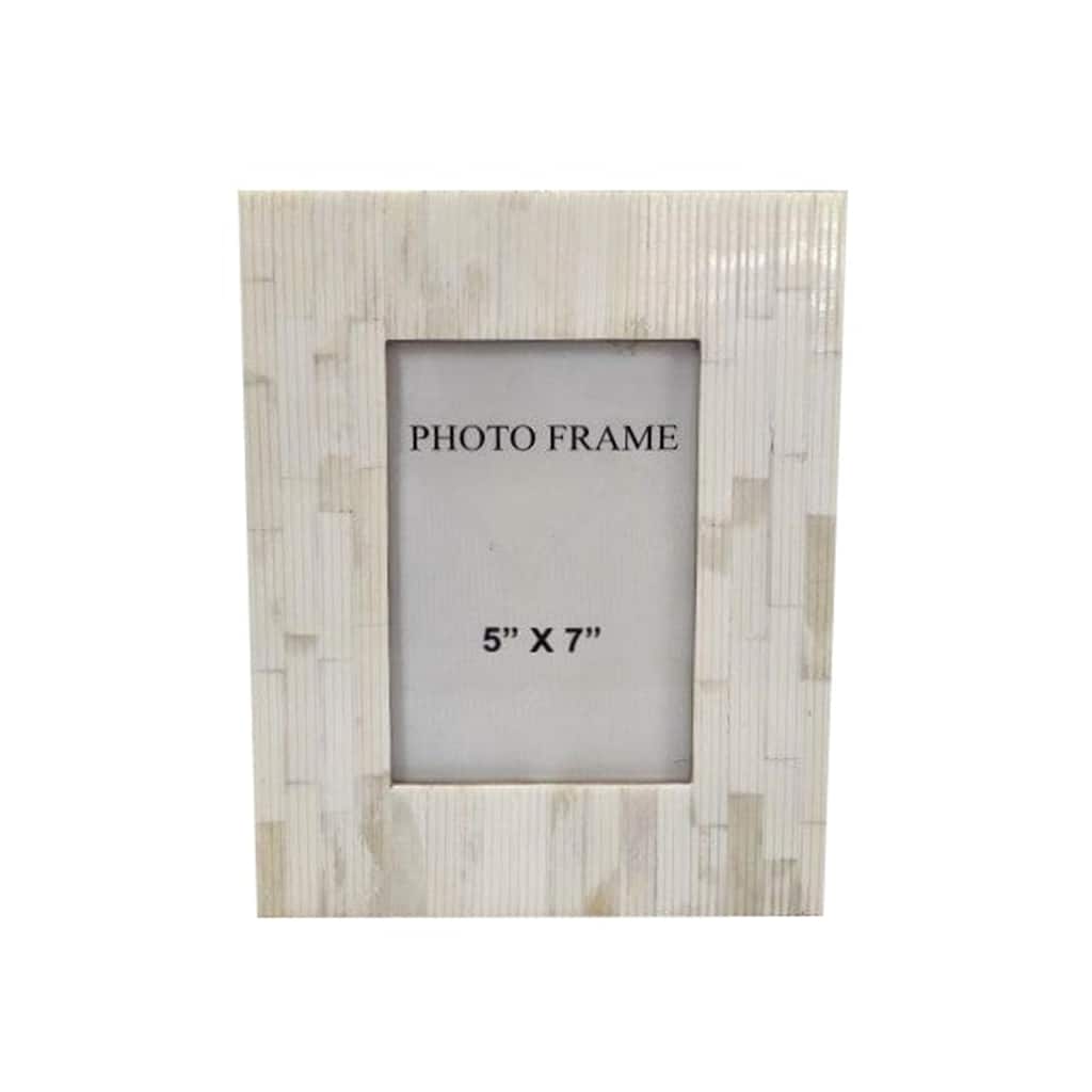 5x7" Carved Bone Picture Frame - White