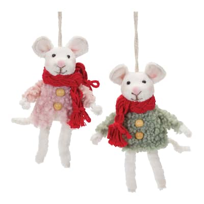 Plush Mouse with Scarf and Sweater Christmas Ornaments - 7.25"