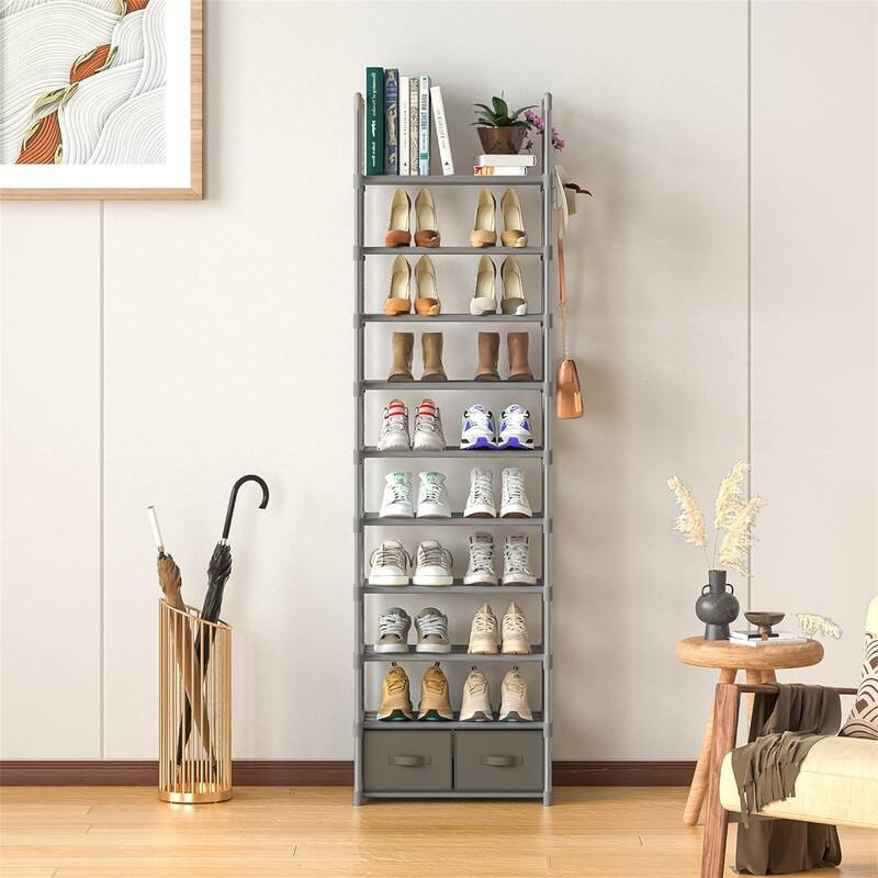 Tall Shoe Rack Narrow 10 Tier Shoes Rack - 11.8"D x 17.7"W x 78.7"H