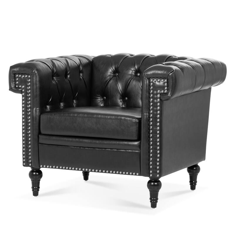 Black 38.98" Buttons Tufted Accent Chair with Birch Legs