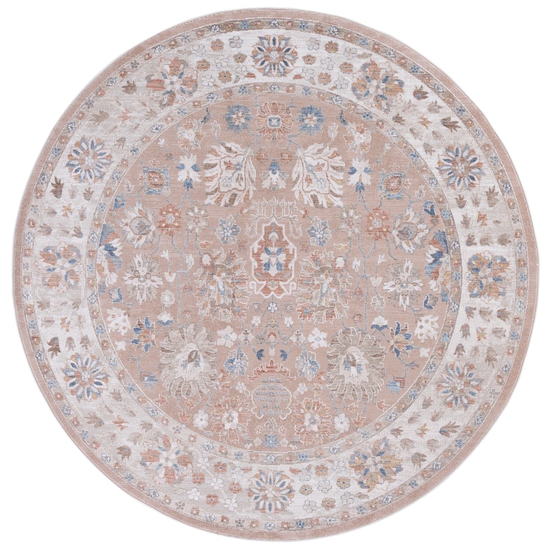 SAFAVIEH Elwood Mariyka Traditional Rug - 6'5" Round - Salmon/Beige