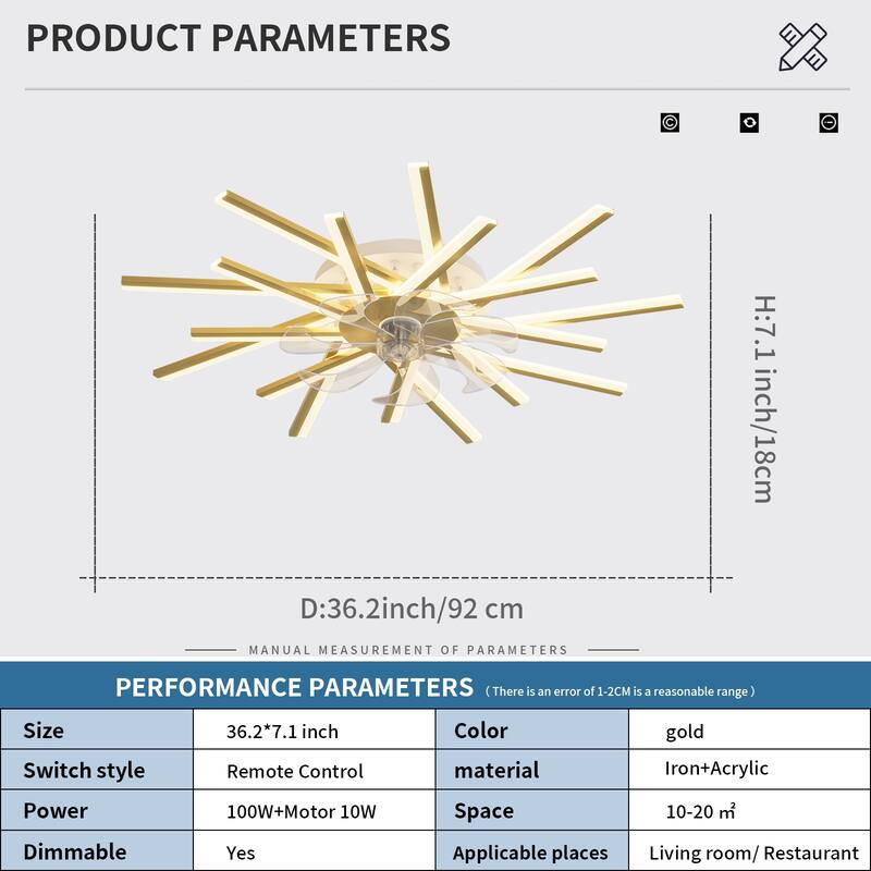 Cusp Barn 36in. Gold LED Smart Ceiling Fan with Light, 3-Color Tone 6-Speed Reversible Ceiling Fan Light with Remote Control