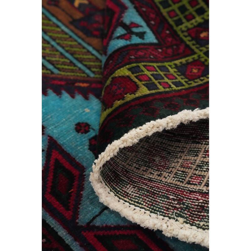 Hand Knotted Oriental 100% Wool Carpet Traditional Tribal Navy Blue & Blues Ardebil Runner Rug - 7' 1'' X 3' 0''