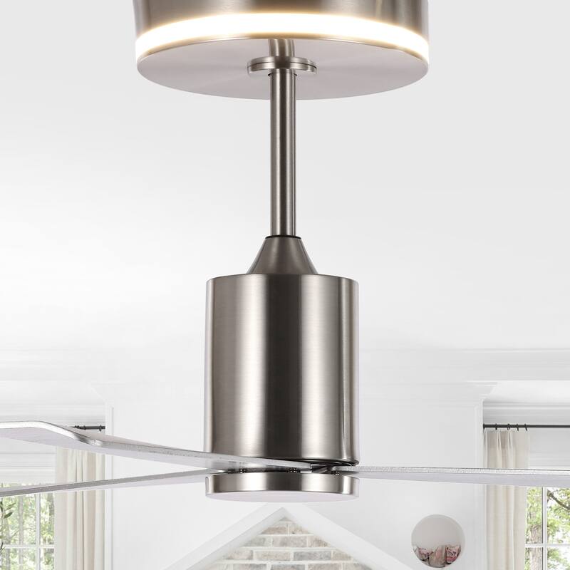 Blair 52" 1-Light Contemporary Minimalist 6-Speed Iron Height Adjustable Integrated LED Ceiling Fan with Remote, by JONATHAN Y