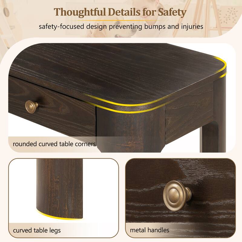 Country-Style Console Table, Curved Corner Table with 3 Hidden Drawers and Thick Legs, for Entryway, Hallway