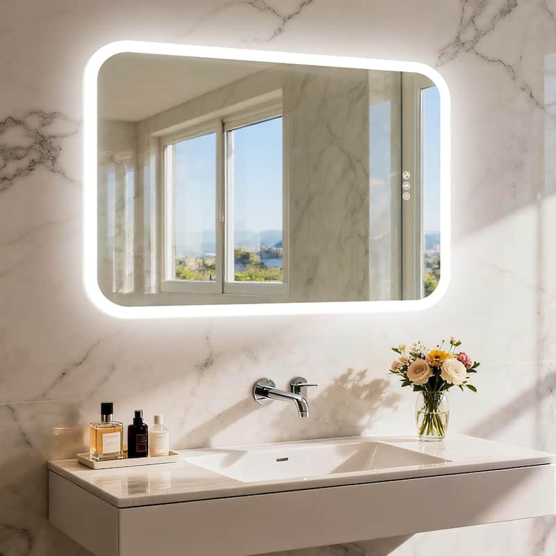 Bluetooth Speaker Smart LED Illuminated Tempered Glass Lighted Bathroom Mirror Backlight Wall Makeup Mirror