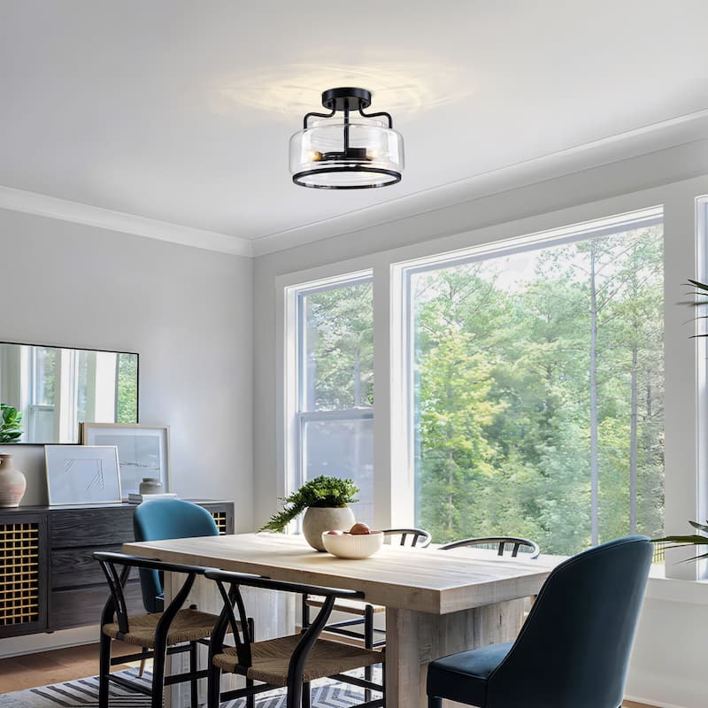 Starsky 3-Light Farmhouse Clear Glass Drum Flush Mount - Black