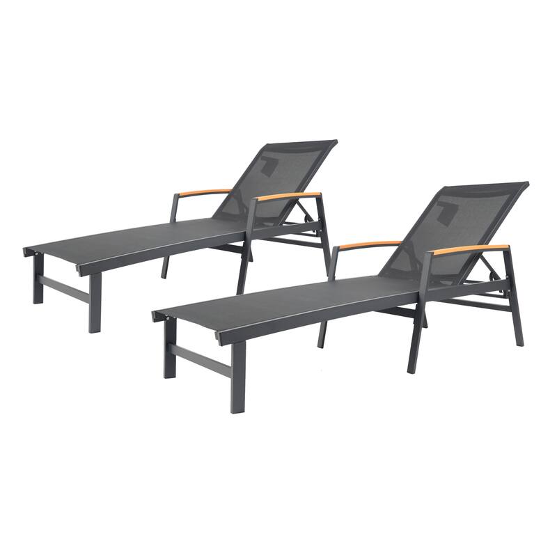 Roomfitters Oaxton Outdoor Aluminum Chaise Lounge with Mesh Seat, Adjustable Recliner, Set of 2