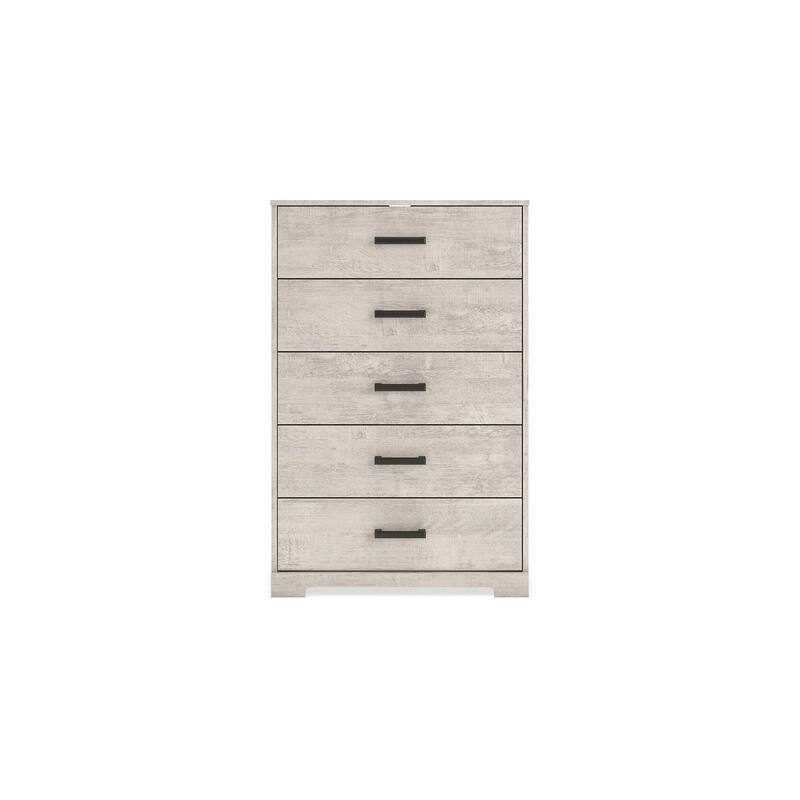 Shawn Tall Dresser Chest, 5 Drawers, Black Handles, Light Gray 46 Inch