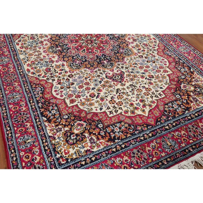 Floral Ivory Mashad Turkish Rug Machine Made Carpet - 6'4" x 9'6"