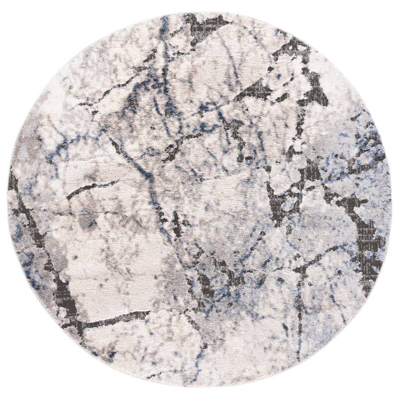 SAFAVIEH Petra Florrie Modern Abstract Rug - 6'7" Round - Ivory/Light Grey