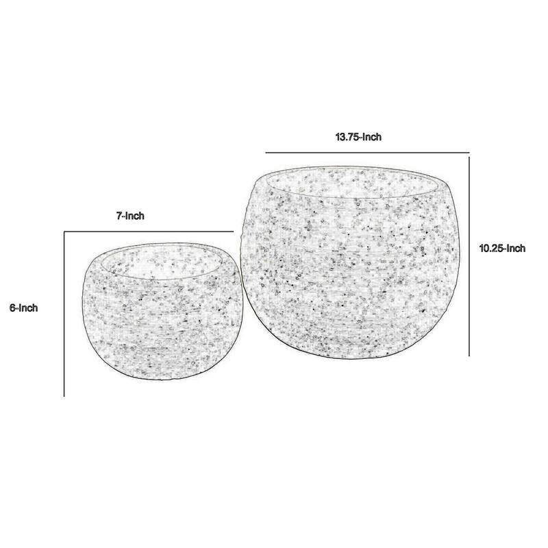 Line 10 Inch Planter Set of 2, Round Shaped Resin Body, Textured White