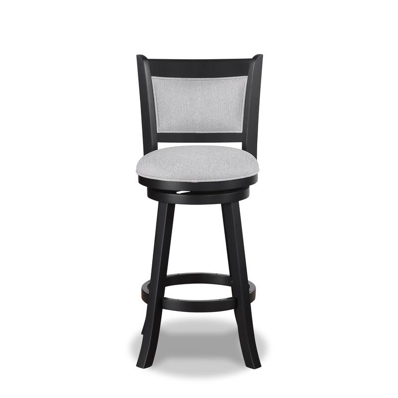 2pc Swivel Pub Stools Counter Height Chair Fabric Upholstered Seat Footrest Wooden Dining Room Furniture Black/Dove