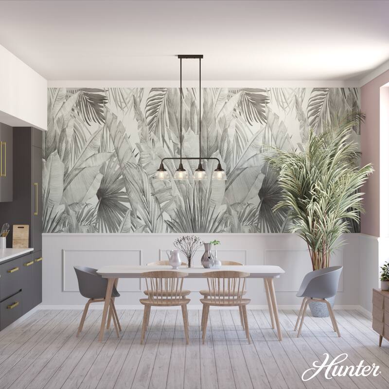 Hunter Cypress Grove 4-Light Linear Chandelier - Kitchen Island, Dining Room - Clear Fluted Glass - Transitional, Industrial