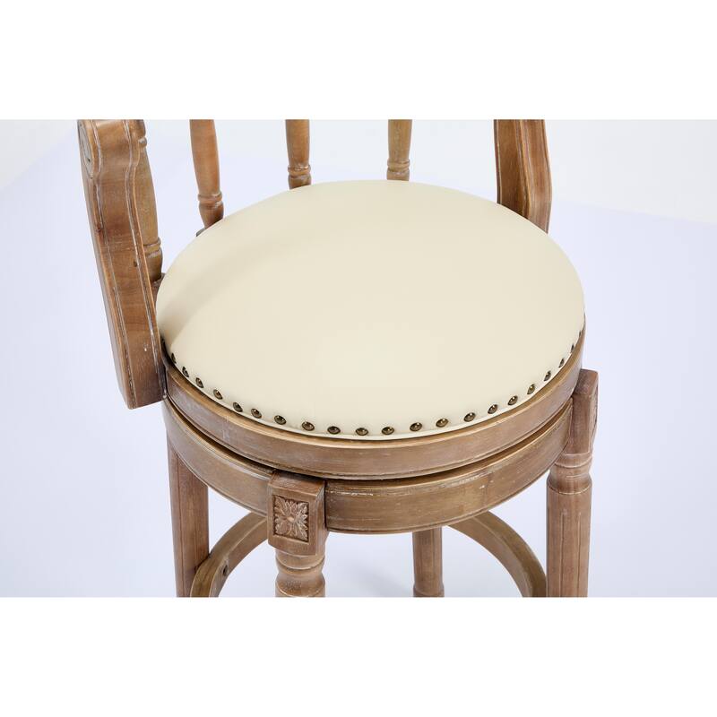 Bar Stools Seat Height 29.5" Leather Wooden Bar Stools(Beige 1pc)