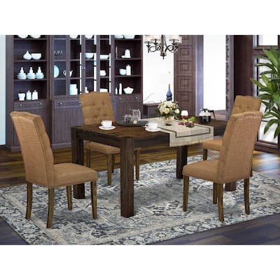 5-Piece Natural Brown Finish Solid Wood Top Rectangular Button Tufted Dining Room Set (Seats-4)