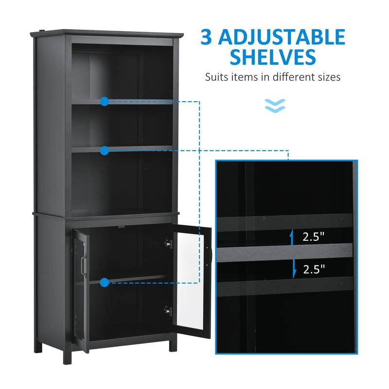 HOMCOM Multifunctional Storage Cabinet Bookcase with Adjustable Shelves Display Rack for Study, Kitchen, Living Room