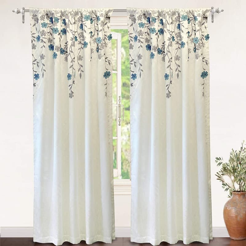 Porch & Den Oneida Floral Embroidered Faux Silk Window Curtain Panel