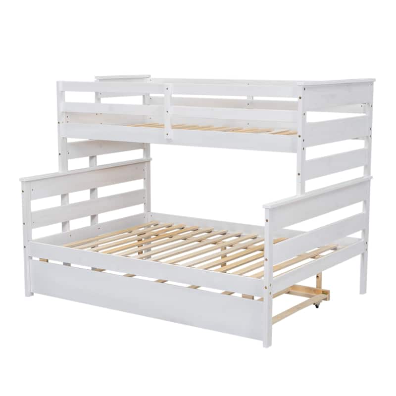 Wood Twin over Full Bunk Bed with Twin Size Trundle