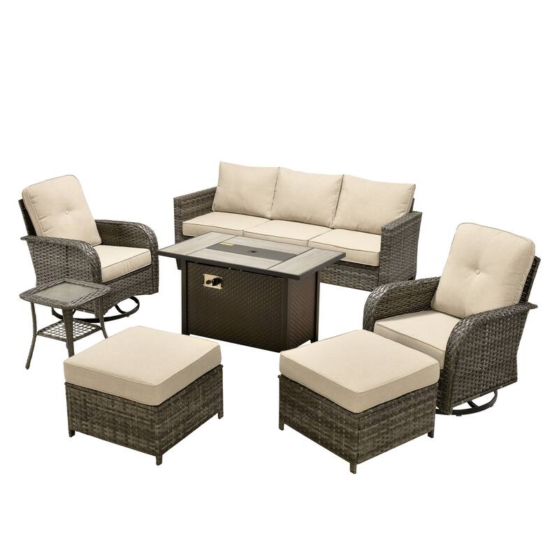 XIZZI 7-piece Outdoor Patio Furniture Set Wicker Chairs with Fire Table