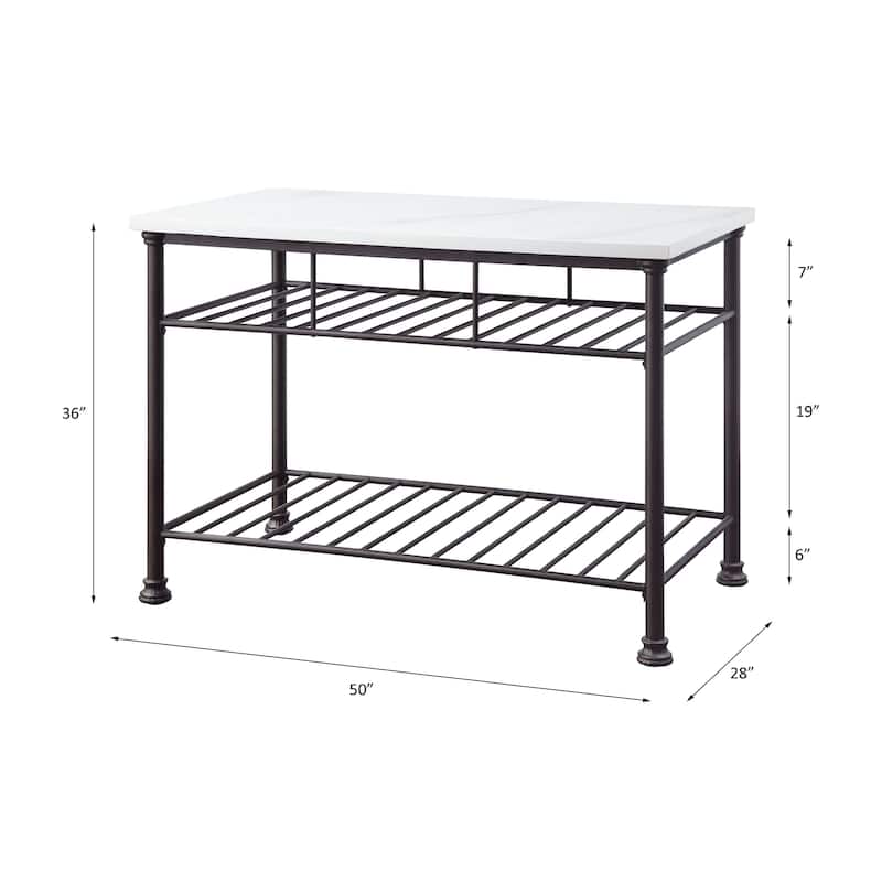 Freyja White Cultured Marble Top & Gray Finish Kitchen Island(no include stool)