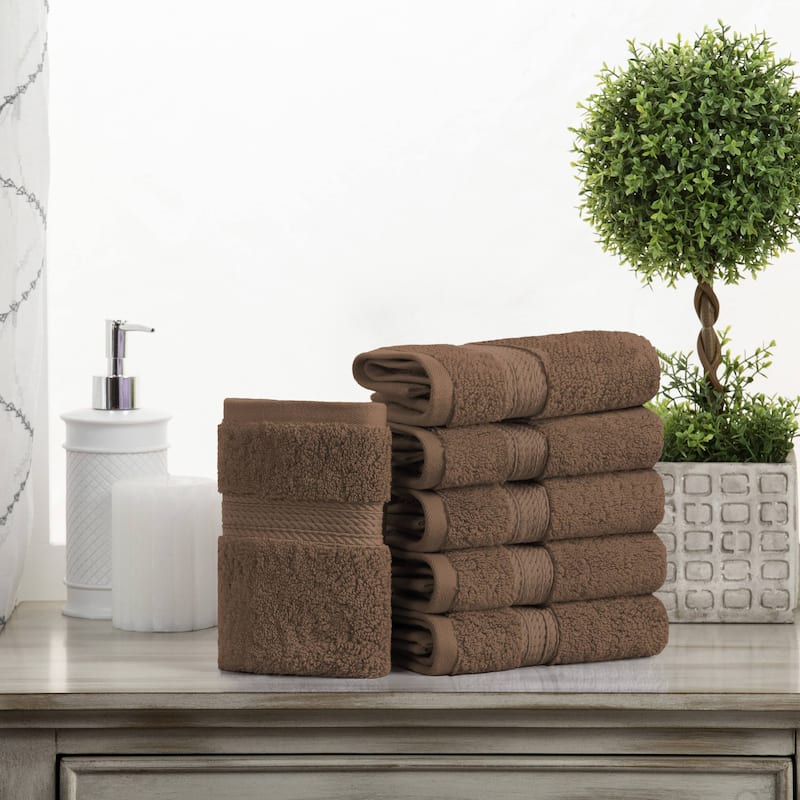 Superior Egyptian Cotton Pile Heavyweight Face Towel Set of 6 - Chocolate