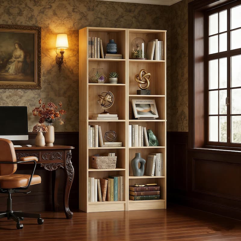 80"H Tall 6-Tier Bookcase With 2 Adjustable Shelves，Modern Open Storage Shelf for Home Office and Bedroom