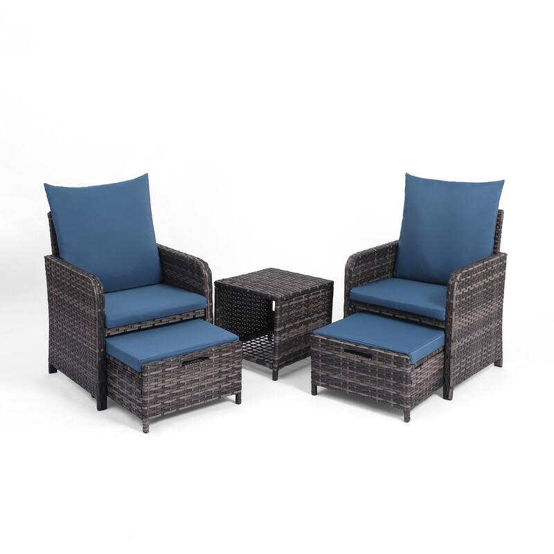 Patio 5 Pieces Rattan Cushioned Conversation Set With Ottoman Coffee Table
