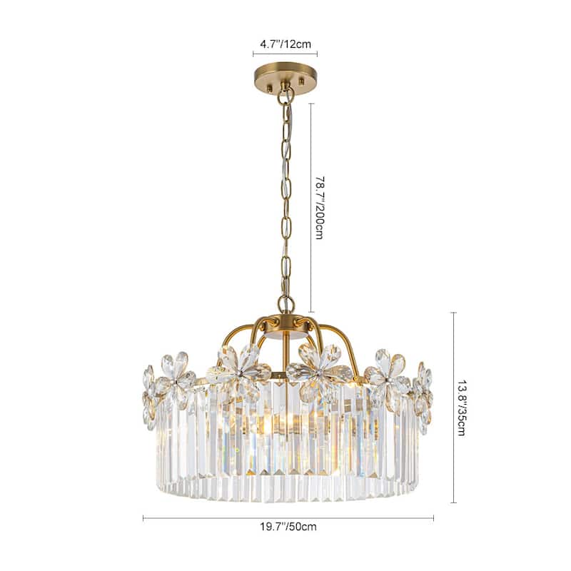 Ornate Glam 6-Light Crystal Flowers Drum Pendant - 19.7 in