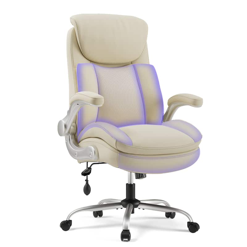 Heavy Duty Big and Tall Office Chair with Lumbar Support, Wide Seat Executive Desk Chair Ergonomic - Beige