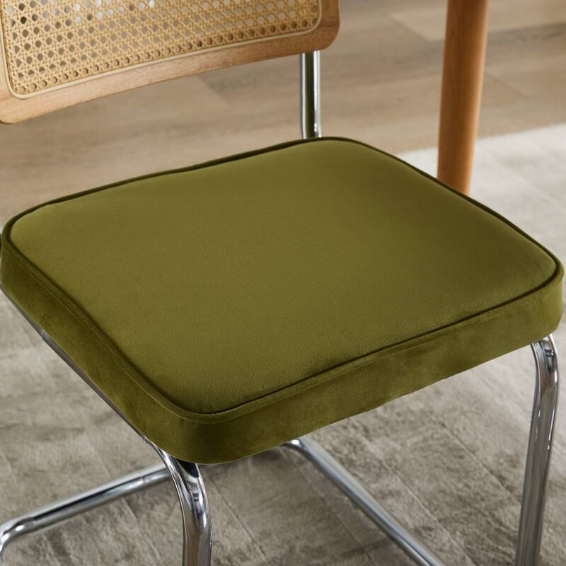 Roomfitters Mid-Century Modern Dining Chairs Set of 2, Velvet Upholstered Rattan Back Cantilever Chairs with Chrome Base