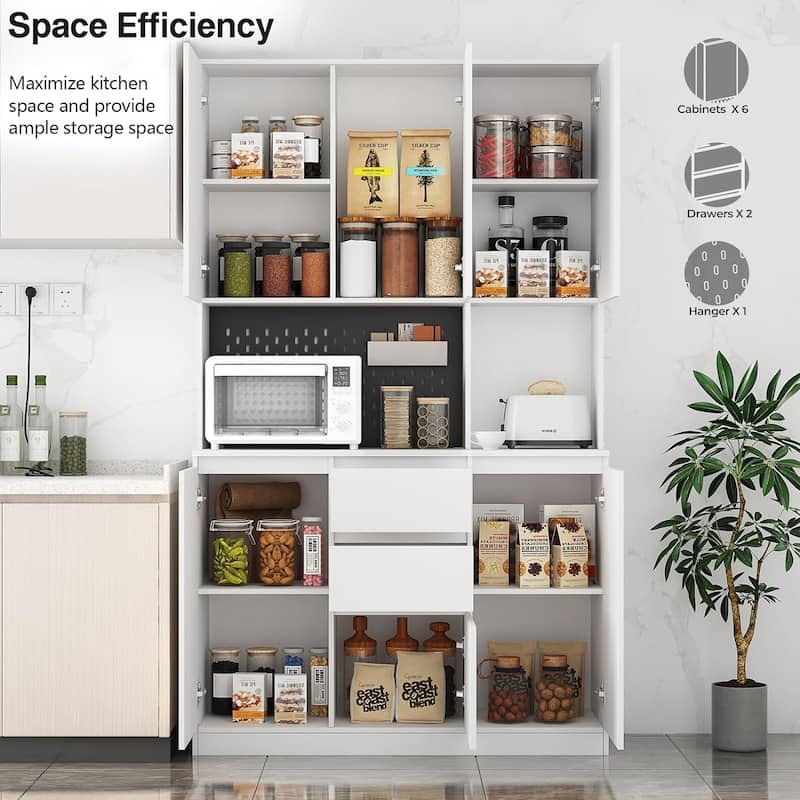 74" Freestanding Kitchen Pantry Cabinet Cupboard with 6 Doors,3 Shelves and 1 Drawer,Versatile Wardrobe & Kitchen Cabinet