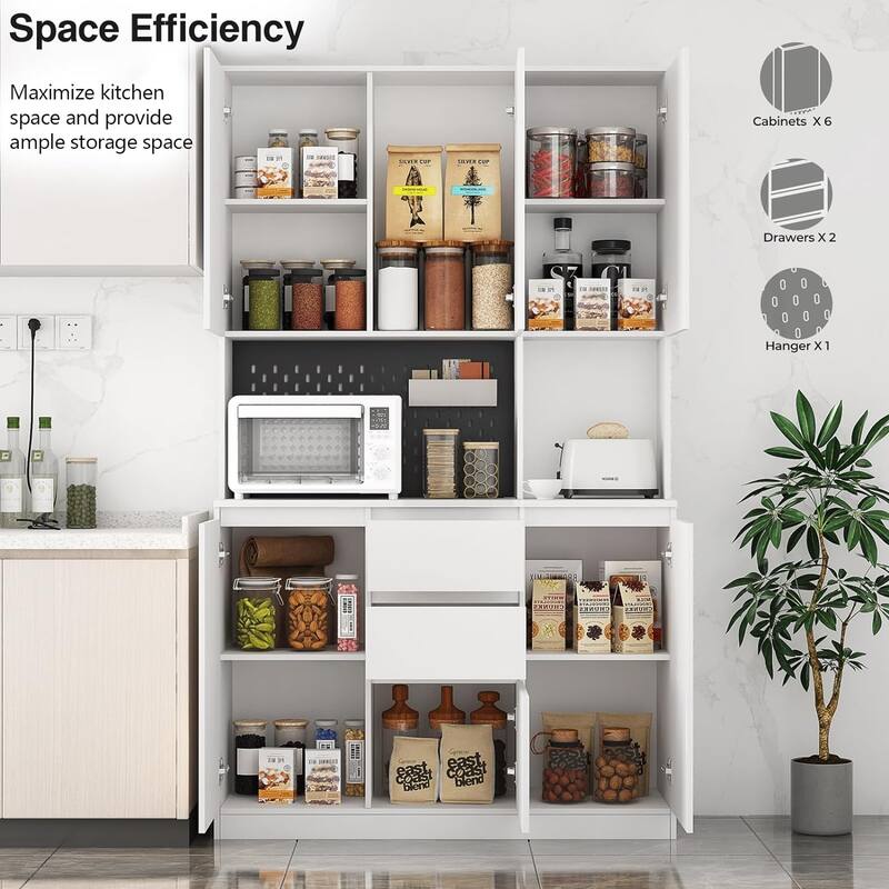 74” Kitchen Pantry Storage Cabinet with Charging Station