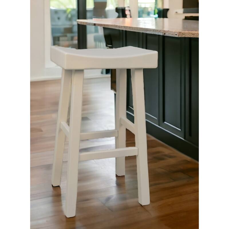 HomeRoots 30" Solid Wood Backless Bar Height Bar Chair - Bar Height - Single - Antiqued White