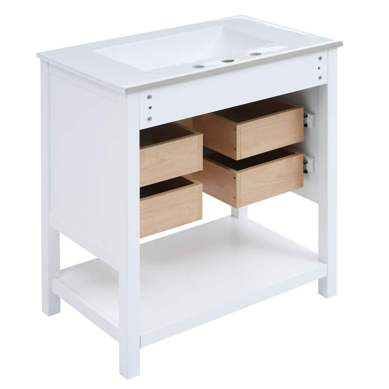 30 inch Freestanding Bathroom Vanity Set with Integrated Ceramic Sink