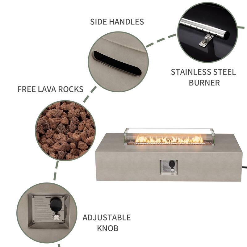 COSIEST 56'' Outdoor Propane Rectangle Fire Pit with Tank,Wind Glass