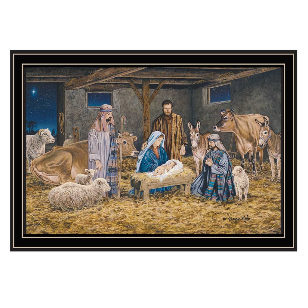The Birth of Christ Black Framed Wall Art for Living Room, Nativity Wall Art Print for Home Decor