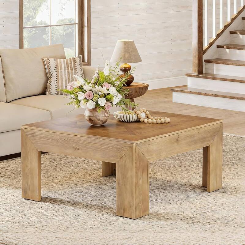 39" Solid Wood Square Coffee Table with Sturdy Legs, Easy Assembly
