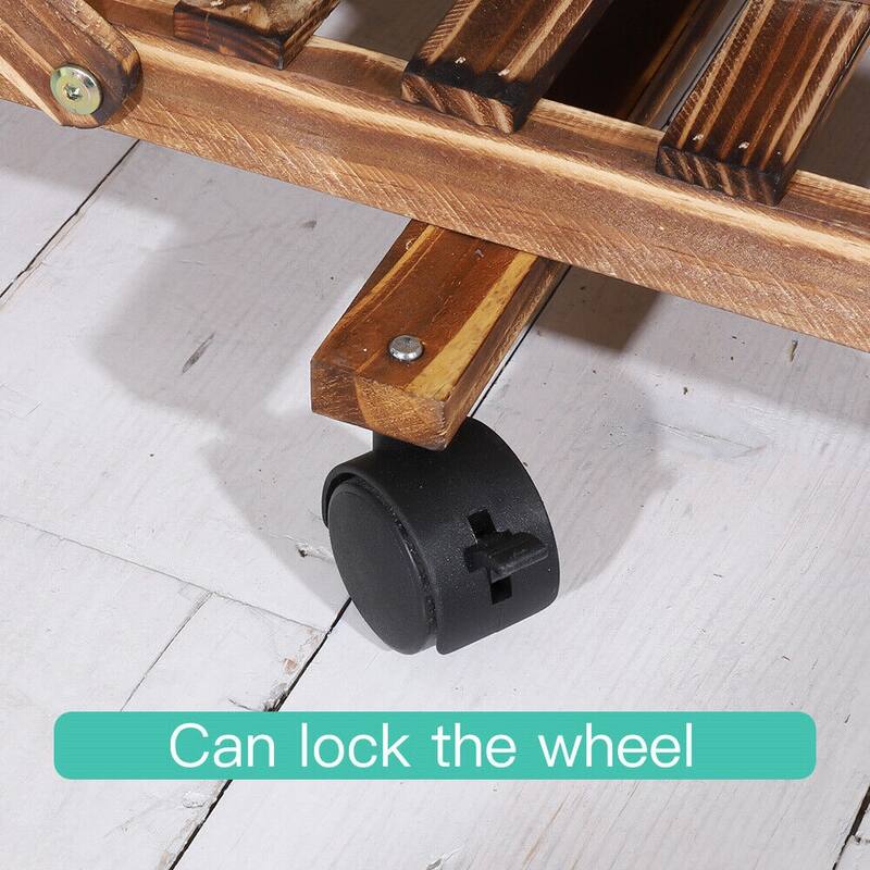 6 Tiered Wooden Plant Stand with Wheels Flowers Shelf Rolling Storage Rack