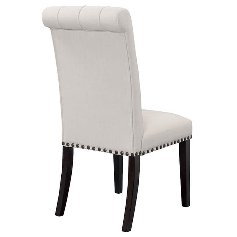 Set of 2 Aleki Beige Fabric Dining Chair Roll Back with Tufted Buttons