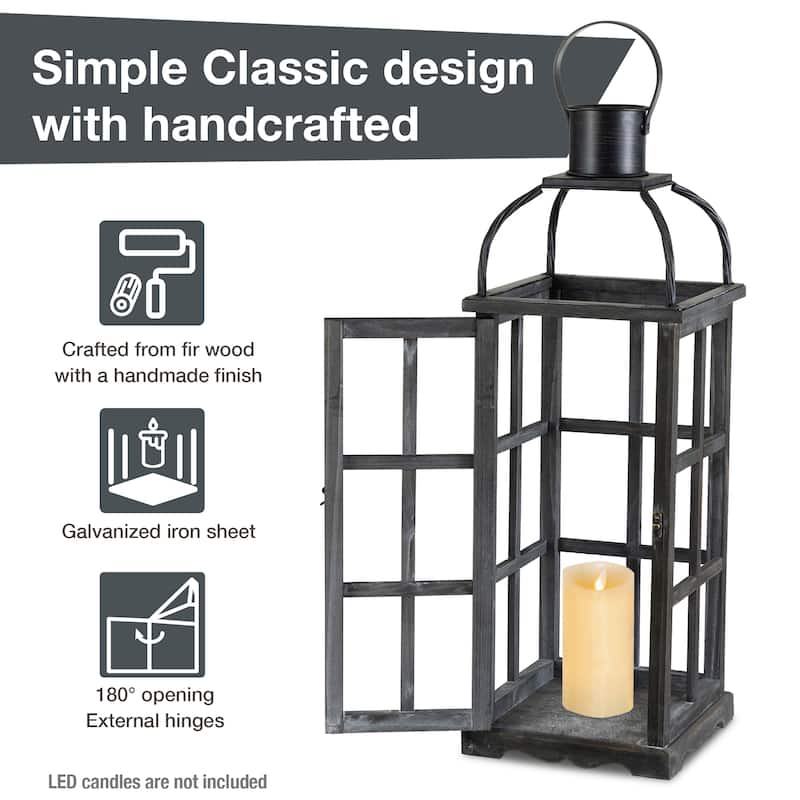Glitzhome Farmhouse Wooden Metal Cage Candle Holders Patio Hanging Vintage Lanterns (Set of 2)